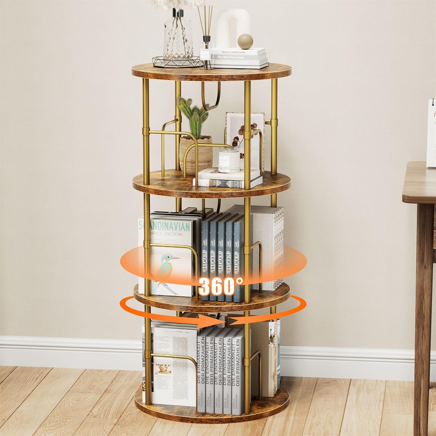 Generisch 360° Drehbares Bücherregal, Bodenstehendes Bücherschrank Aus Holz, Bookshelf Mit 5 Ebenen, Verstellbare Ebenen, Standregal, 45×45×160cm, Weiß