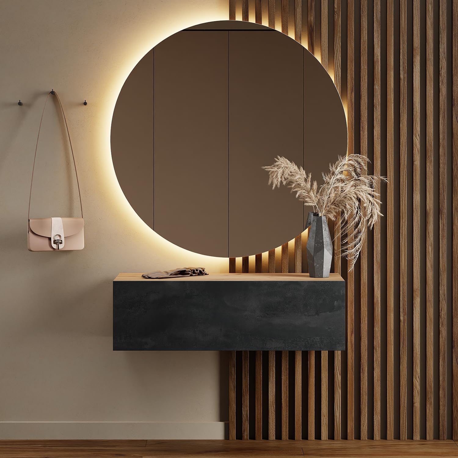 Planetmöbel Flur Möbel Garderobe Hängeschrank 2X 140 cm Gold Eiche - Anthrazit, Kompaktgarderobe mit Klappe als Stauraum, Wandgarderobe hängend oder stehend, 37,8T x 140B x 32,5H cm