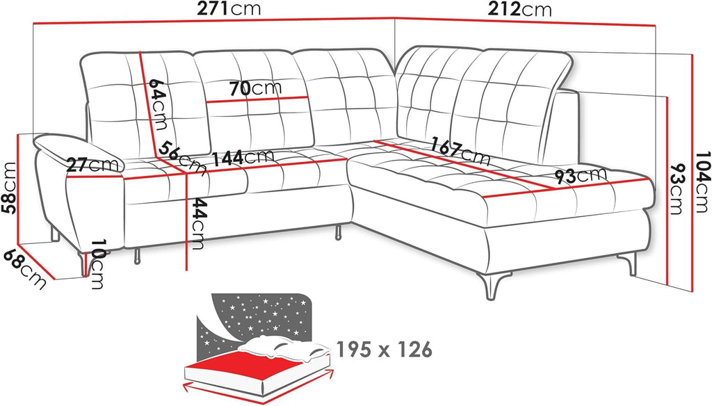 Mirjan24 Ecksofa Ferulk mit Bettkasten, 4 Sitzer L-Form Sofa mit Schlaffunktion, Eckcouch für Wohnzimmer, Couch mit Bettfunktion (Neve 03, Seite: Links)