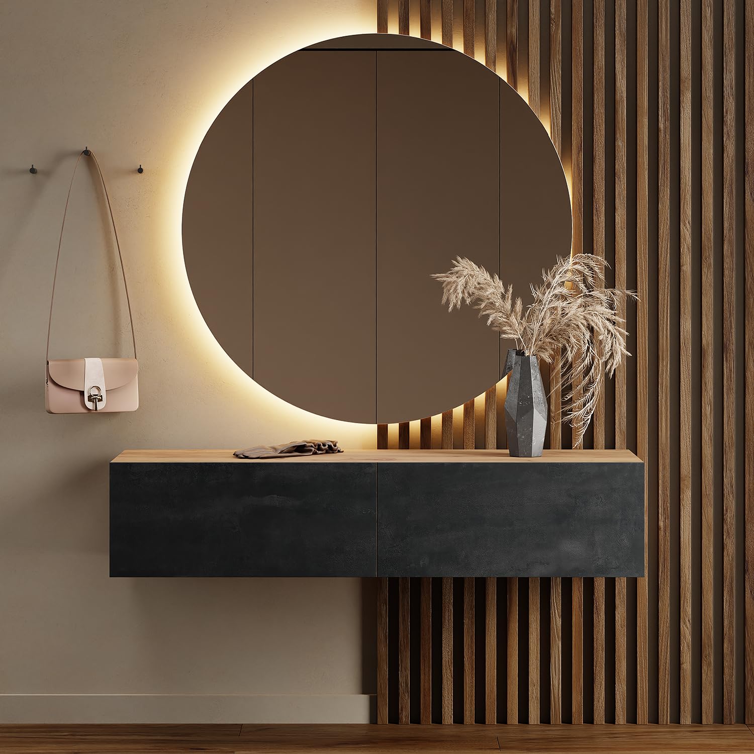 Planetmöbel Flur Möbel Garderobe Hängeschrank 2X 140 cm Gold Eiche - Anthrazit, Kompaktgarderobe mit Klappe als Stauraum, Wandgarderobe hängend oder stehend, 37,8T x 140B x 32,5H cm