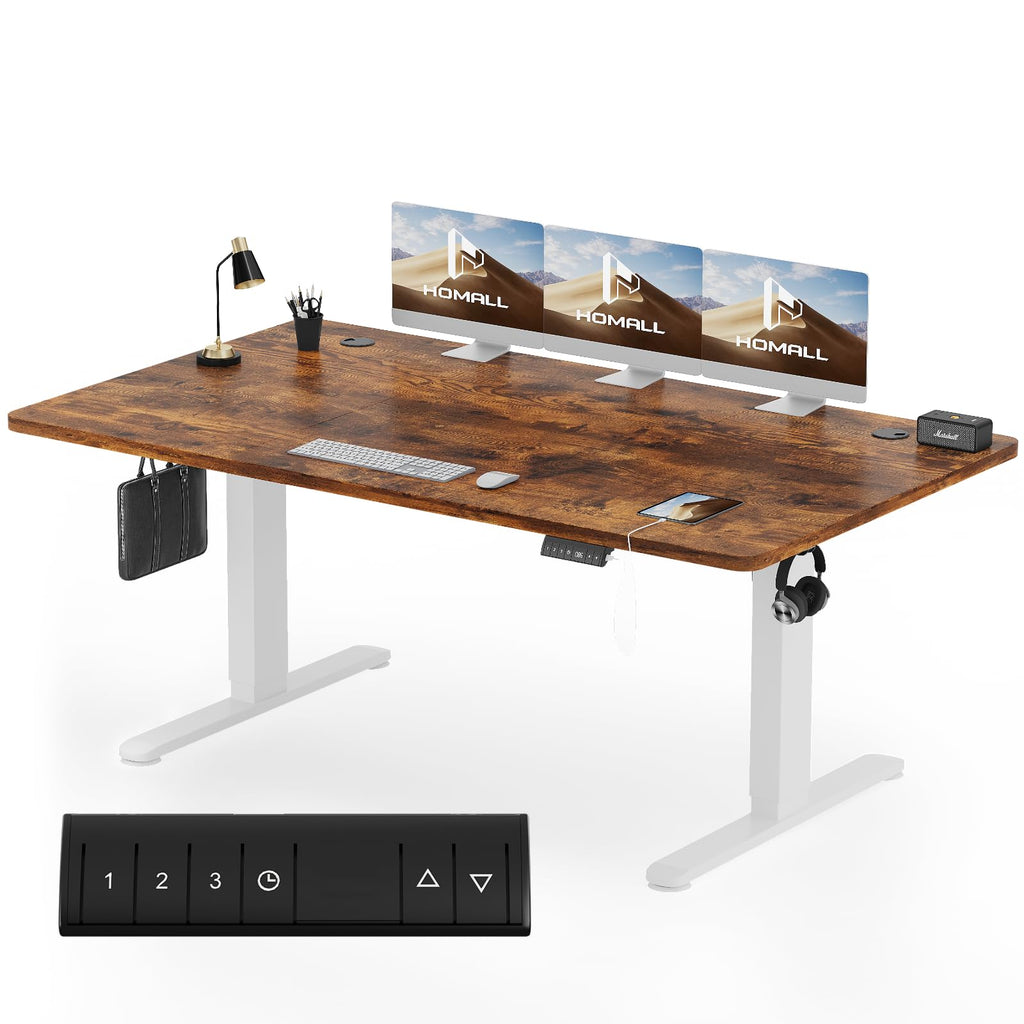 Homall Höhenverstellbarer Schreibtisch 200x80cm mit USB-A Ladeanschluss, Elektrischer Schreibtisch mit Kabel Management Tray, Standing Desk mit 3 Memory Funktion, Computertisch Weiß