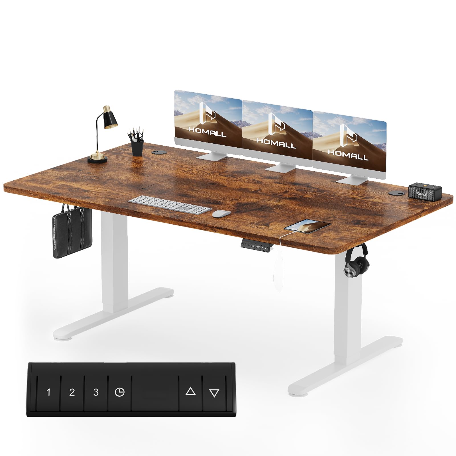 Homall Höhenverstellbarer Schreibtisch 200x80cm mit USB-A Ladeanschluss, Elektrischer Schreibtisch mit Kabel Management Tray, Standing Desk mit 3 Memory Funktion, Computertisch Weiß