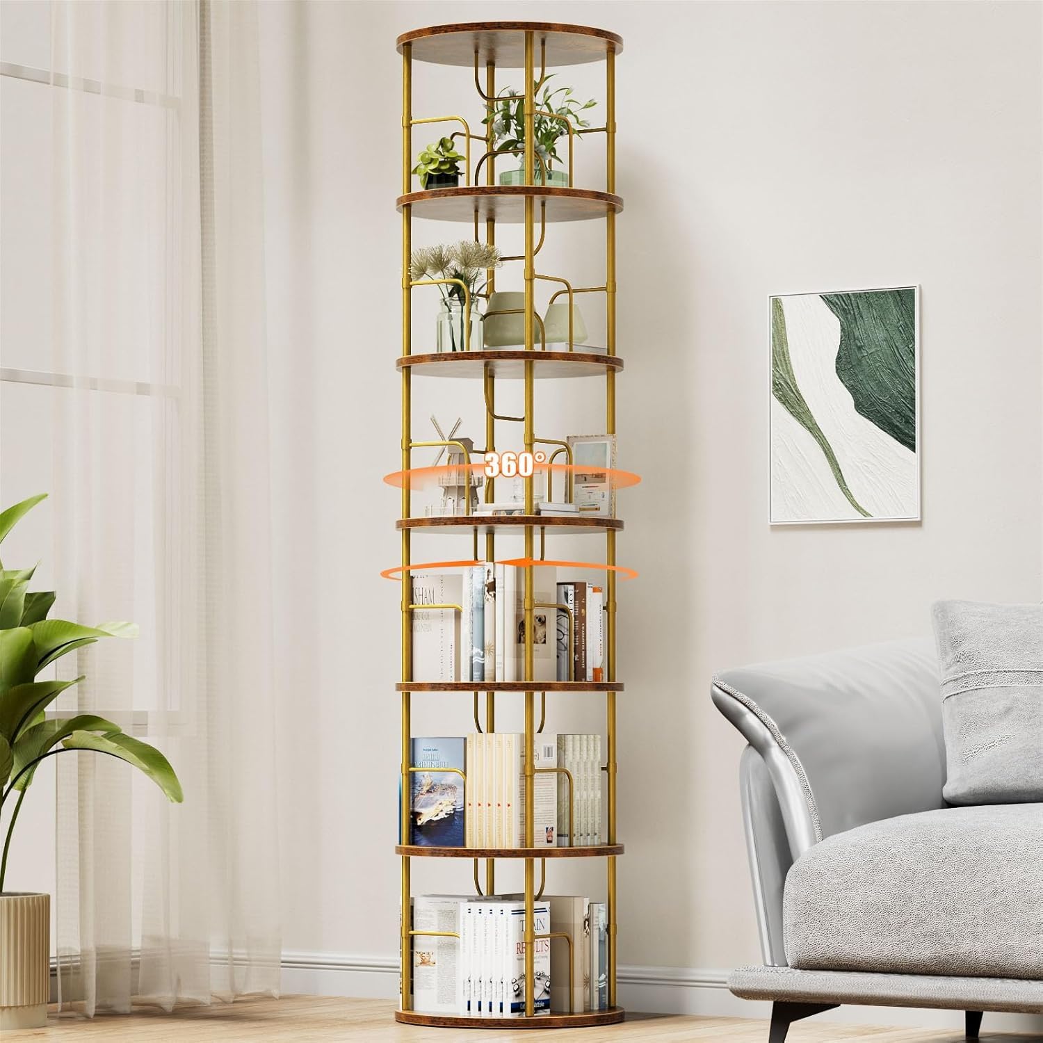 Generisch 360° Drehbares Bücherregal, Bodenstehendes Bücherschrank Aus Holz, Bookshelf Mit 5 Ebenen, Verstellbare Ebenen, Standregal, 45×45×160cm, Weiß