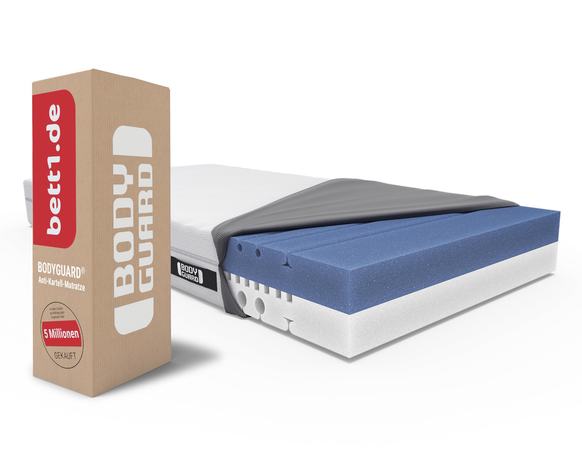bett1 Bodyguard Anti-Kartell-Matratze 90x200. Deutschlands meistgekaufte Matratze (2in1 Liegehärten Mittelfest & Fester, Bezug 60°C waschbar, Oeko-TEX 100, Ergonomiemodule, QXSchaum)