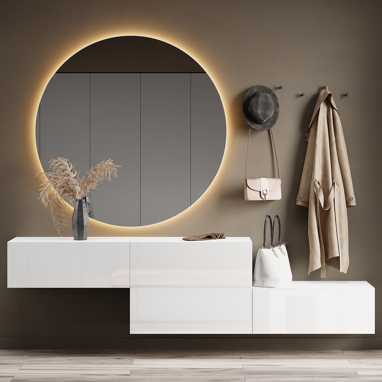 Planetmöbel Flur Möbel Garderobe Hängeschrank 2X 140 cm Gold Eiche - Anthrazit, Kompaktgarderobe mit Klappe als Stauraum, Wandgarderobe hängend oder stehend, 37,8T x 140B x 32,5H cm