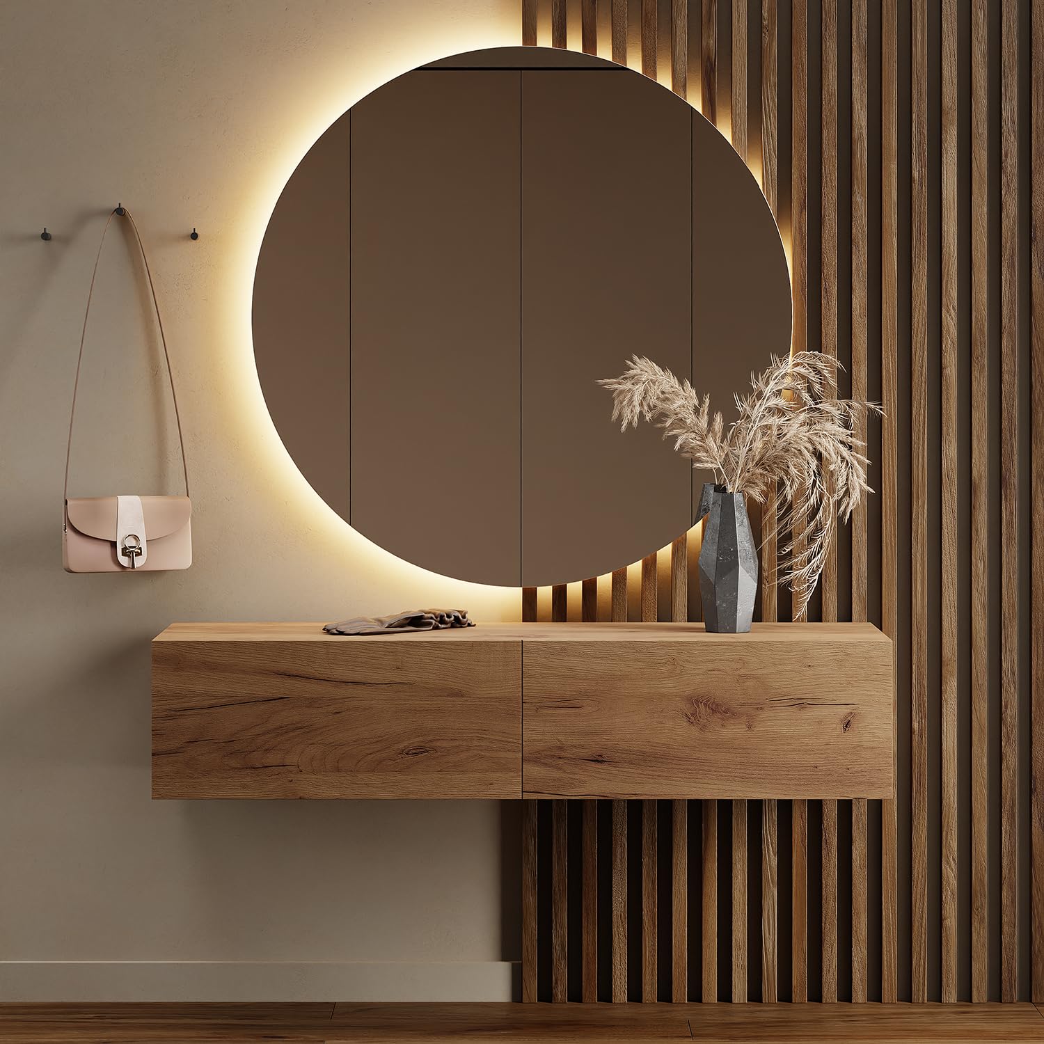 Planetmöbel Flur Möbel Garderobe Hängeschrank 2X 140 cm Gold Eiche - Anthrazit, Kompaktgarderobe mit Klappe als Stauraum, Wandgarderobe hängend oder stehend, 37,8T x 140B x 32,5H cm