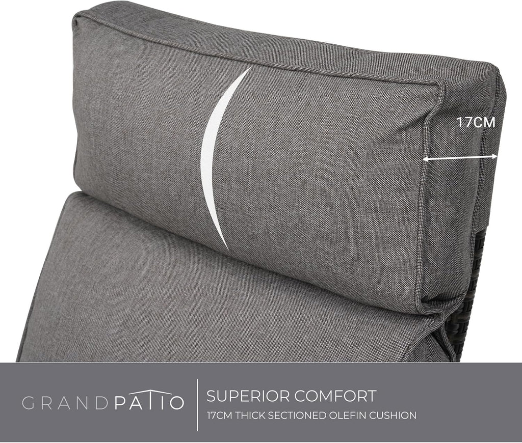 Grand patio Relaxliege Liegesessel mit Sitzkissen Armlehnensessel Verstellbare Rückenlehne Rattan Sonnenliege für Innen, Außeneinsatz, Dunkelgrau -Dunkel Grau Sitzkissen & Braun Rattan