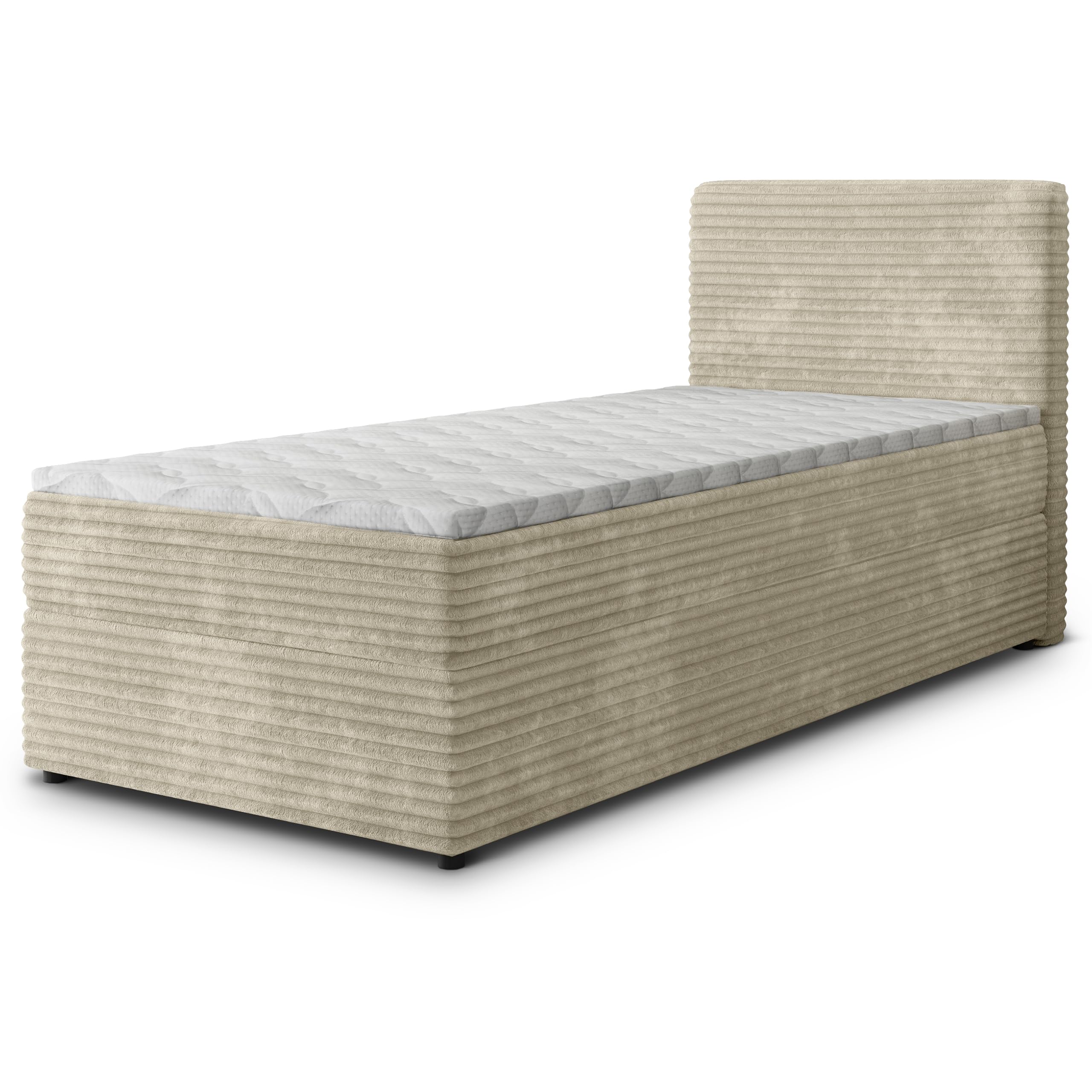 Masseno Boxspringbett PISA 160x200 cm Komplett-Set mit Matratze und Topper, Polsterbett mit Zwei Bettkästen -Creme, TILIA 03