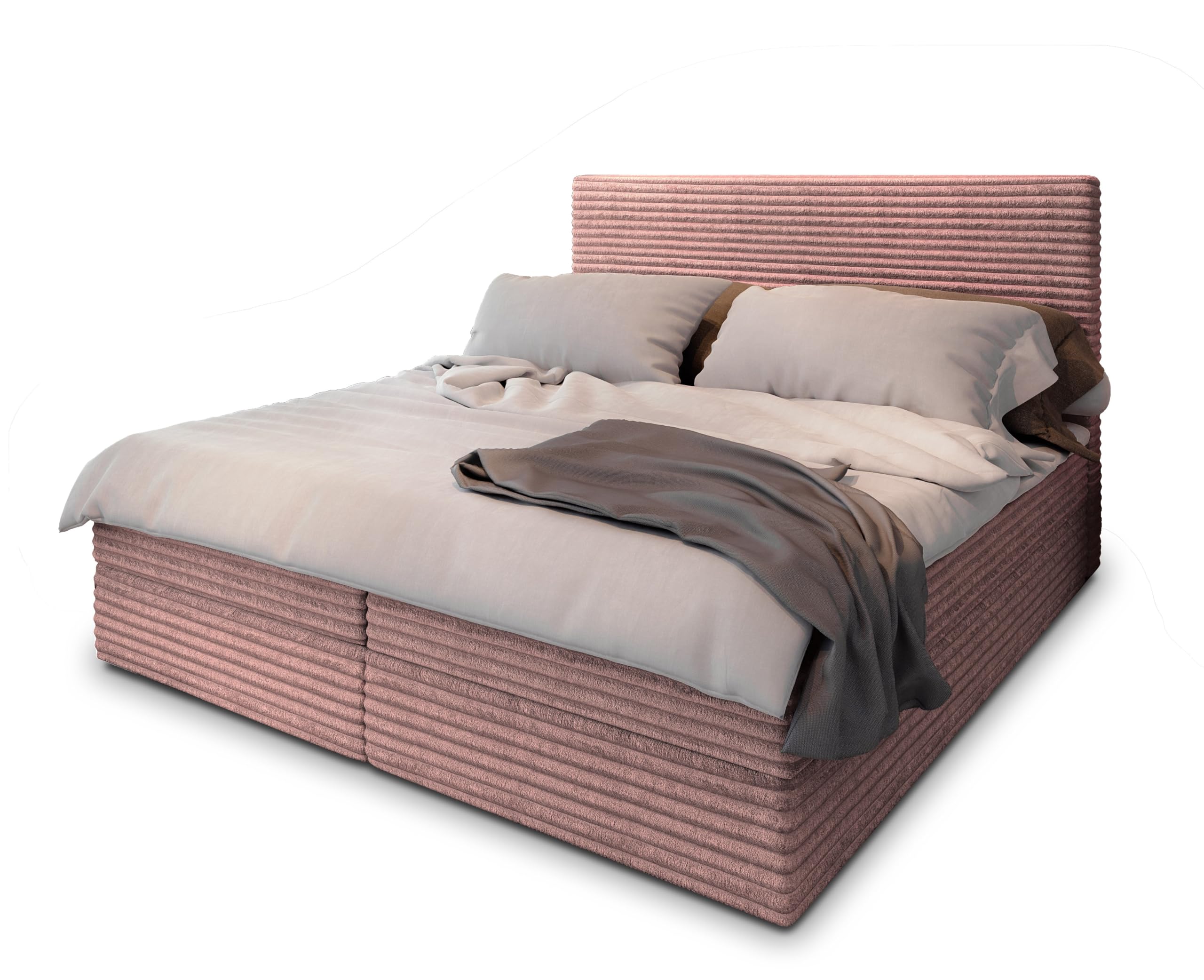 Masseno Boxspringbett PISA 160x200 cm Komplett-Set mit Matratze und Topper, Polsterbett mit Zwei Bettkästen -Creme, TILIA 03