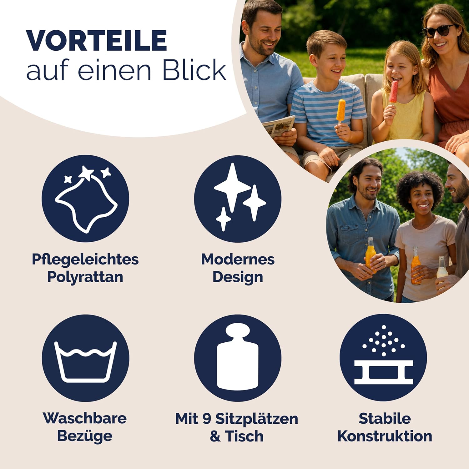 Casaria® Polyrattan Ecklounge Set WPC Esstisch Ecksofa Sessel 2 Hocker inkl. Sitzauflagen Kissen Wetterfest Outdoor Lounge Garten Terrasse Balkon Möbel