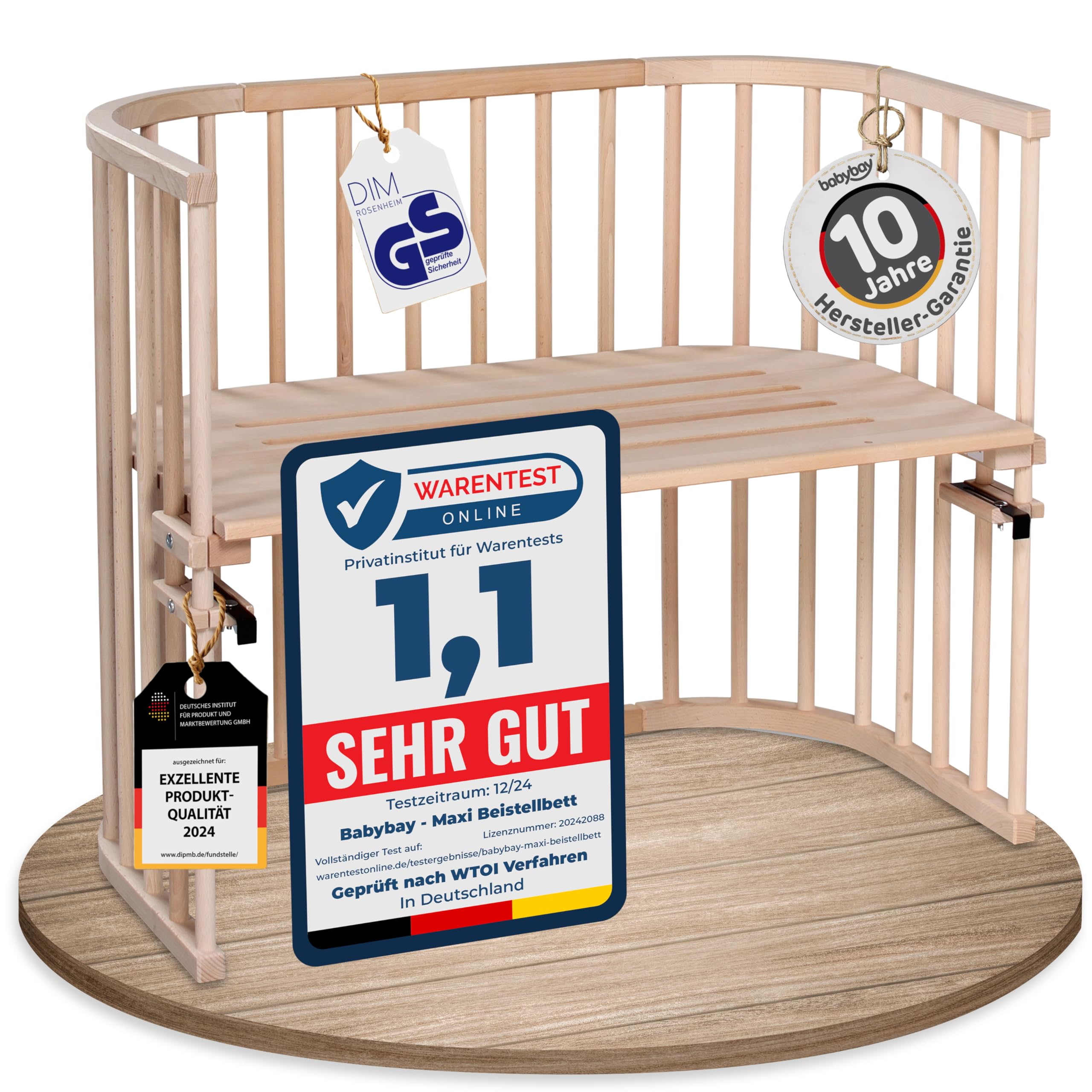 babybay Original Beistellbett aus massivem Buchenholz / kompakt & verwandelbar / Kinderbett Höhe stufenlos verstellbar & umweltfreundlich / mitwachsendes Babybett (weiß lackiert) / inkl. Matratze