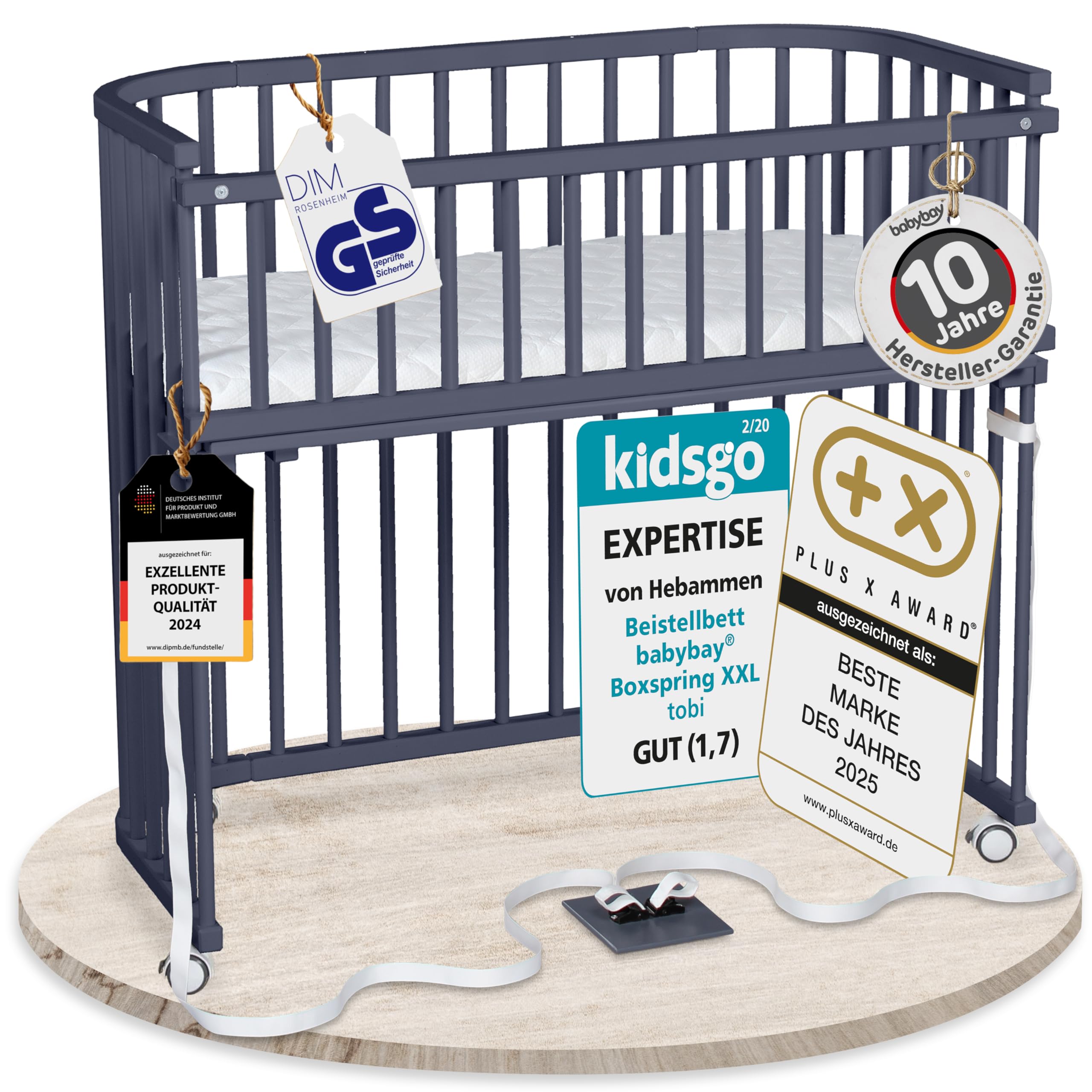 babybay Original Beistellbett aus massivem Buchenholz / kompakt & verwandelbar / Kinderbett Höhe stufenlos verstellbar & umweltfreundlich / mitwachsendes Babybett (weiß lackiert) / inkl. Matratze