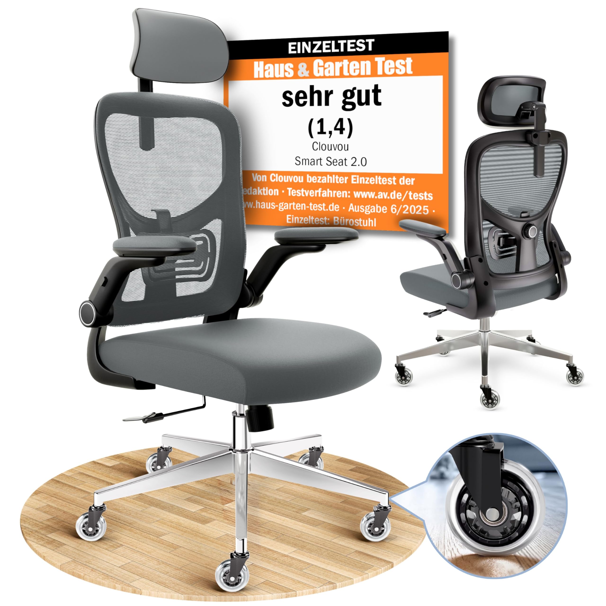 CLOUVOU BrightSeat Bürostuhl Ergonomisch [TESTSIEGER] Schreibtischstuhl 100% individuell einstellbar | Büro Stuhl & Gaming Stuhl | Computerstuhl Home Office Chair Ergonomic | Drehstuhl 150 kg
