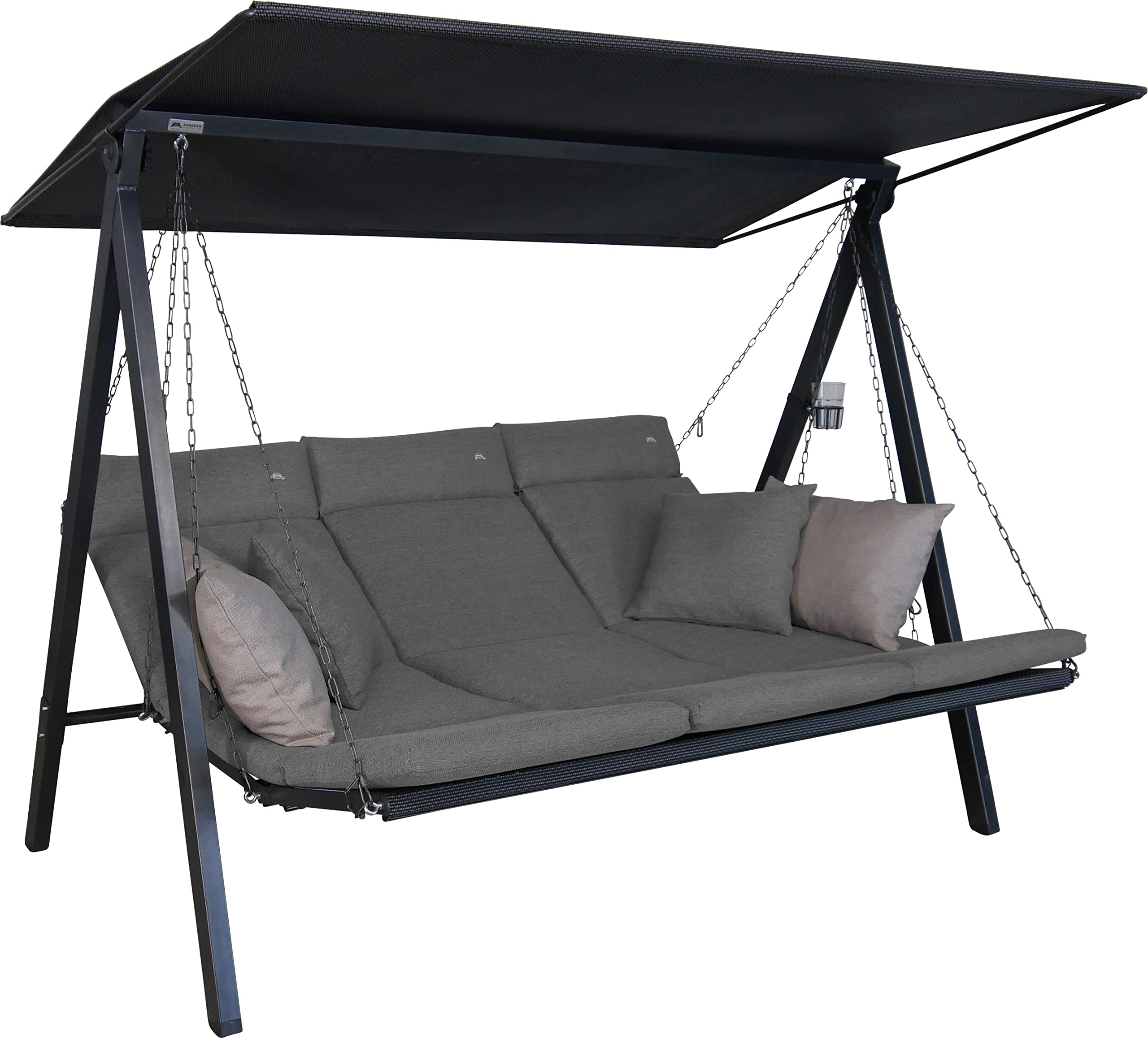 ANGERER Hollywoodschaukel Lounge Smart – Schaukel zum Sitzen, Liegen & Entspannen, inkl. Bett-Funktion, einfache Montage, Made in Germany, hochwertiger Stoff, Grau