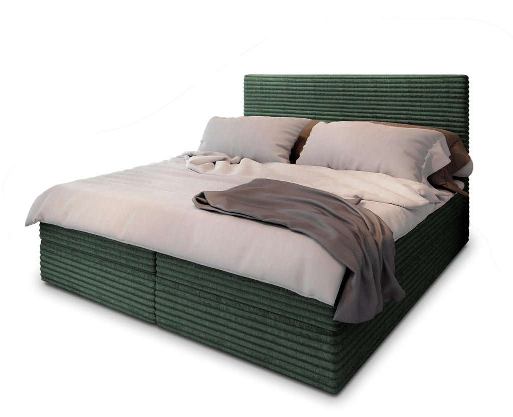 Masseno Boxspringbett PISA 160x200 cm Komplett-Set mit Matratze und Topper, Polsterbett mit Zwei Bettkästen -Creme, TILIA 03