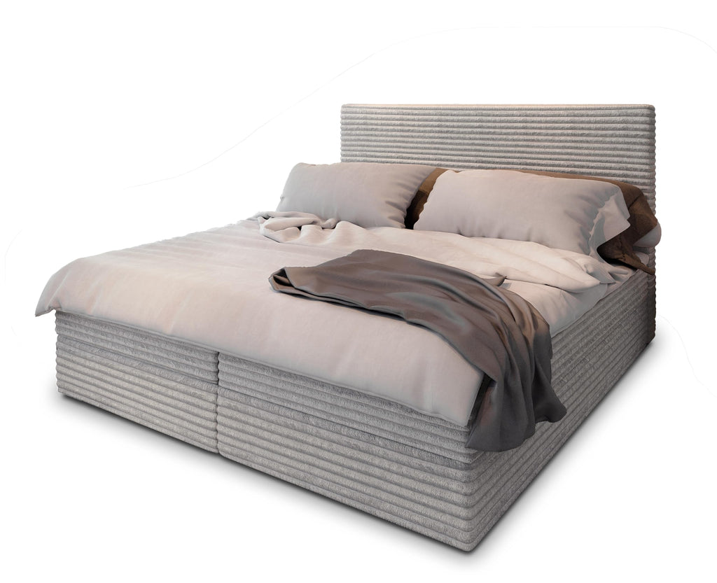 Masseno Boxspringbett PISA 160x200 cm Komplett-Set mit Matratze und Topper, Polsterbett mit Zwei Bettkästen -Creme, TILIA 03