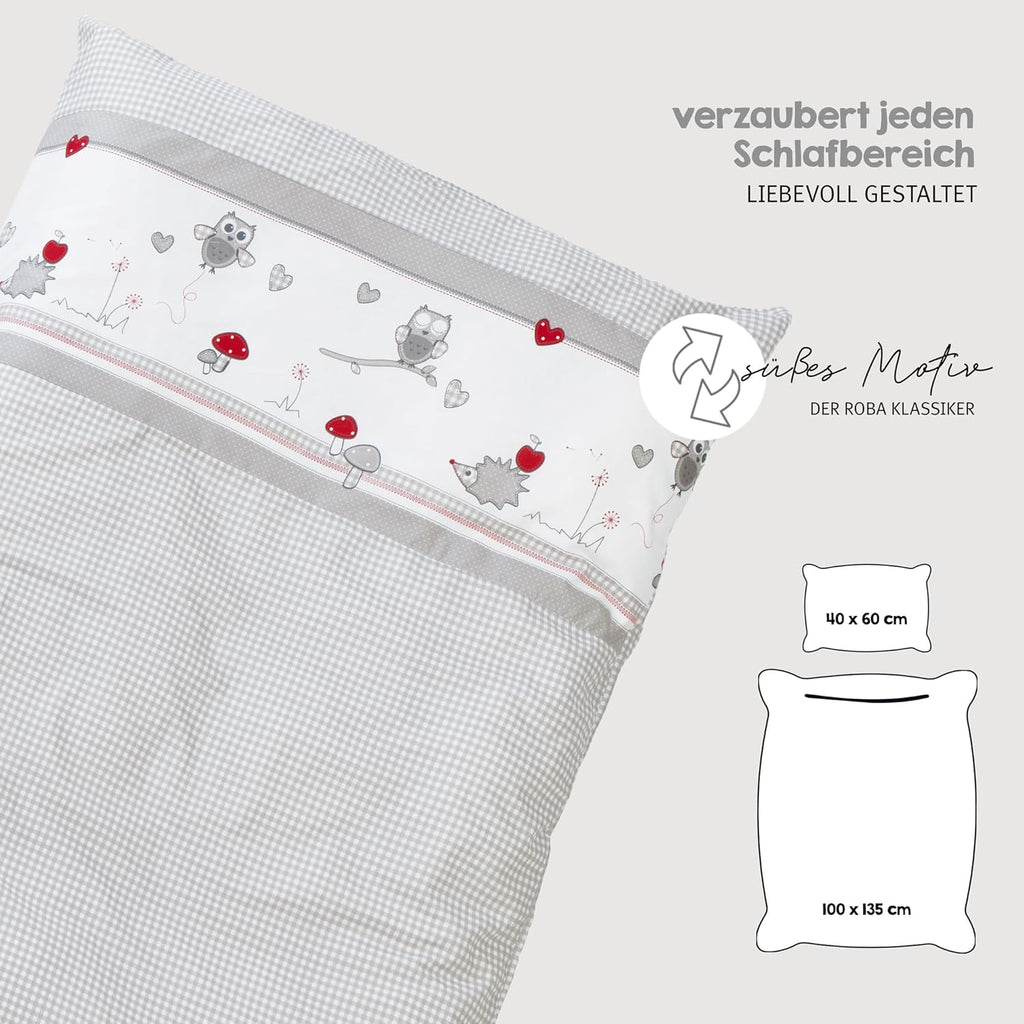 roba Babybett Set Adam & Eule - 70 x 140 cm - Mitwachsendes Kinderbett mit Bettwäsche, Himmel, Matratze - Höhenverstellbar - zu Juniorbett umbaubar - Holz weiß