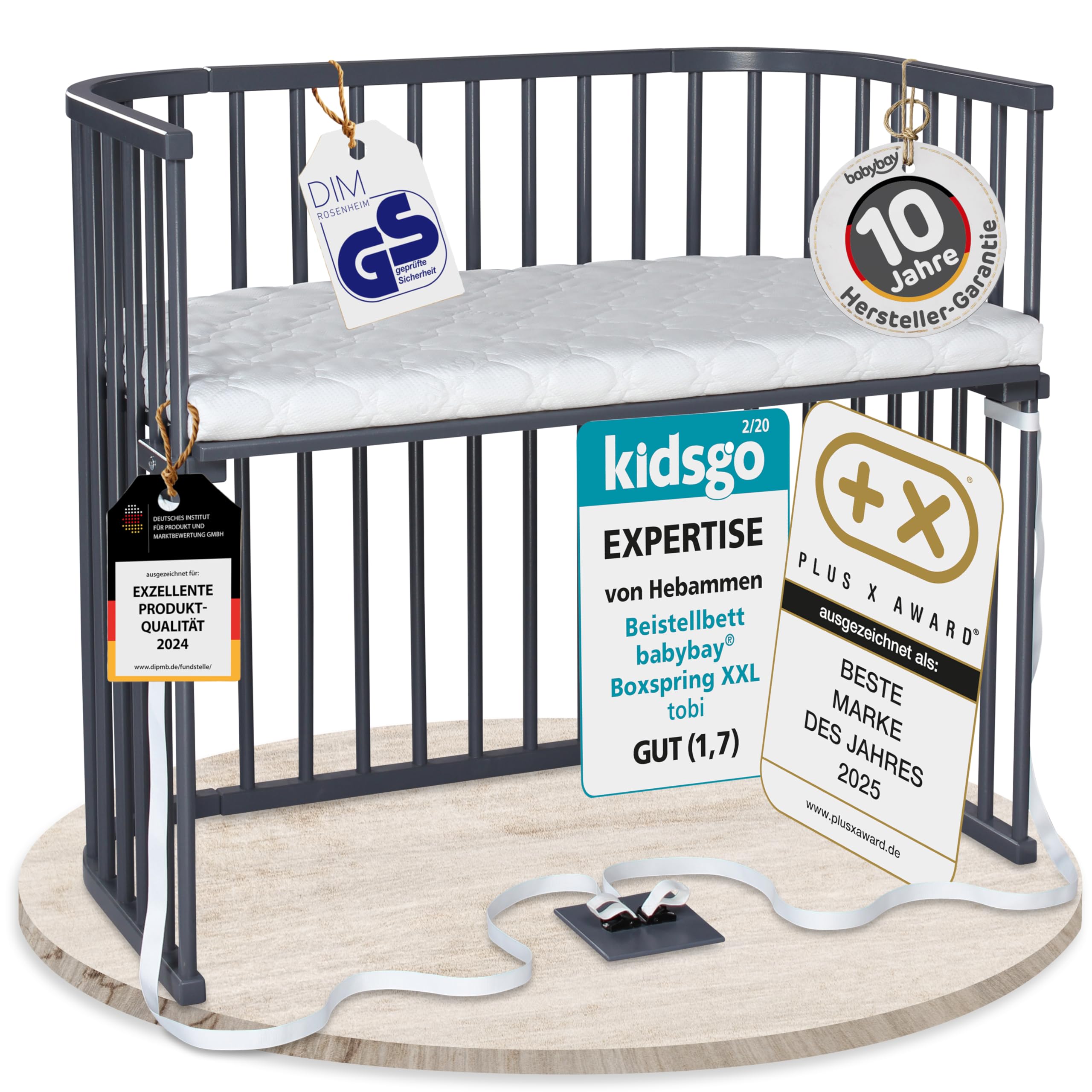 babybay Original Beistellbett aus massivem Buchenholz / kompakt & verwandelbar / Kinderbett Höhe stufenlos verstellbar & umweltfreundlich / mitwachsendes Babybett (weiß lackiert) / inkl. Matratze