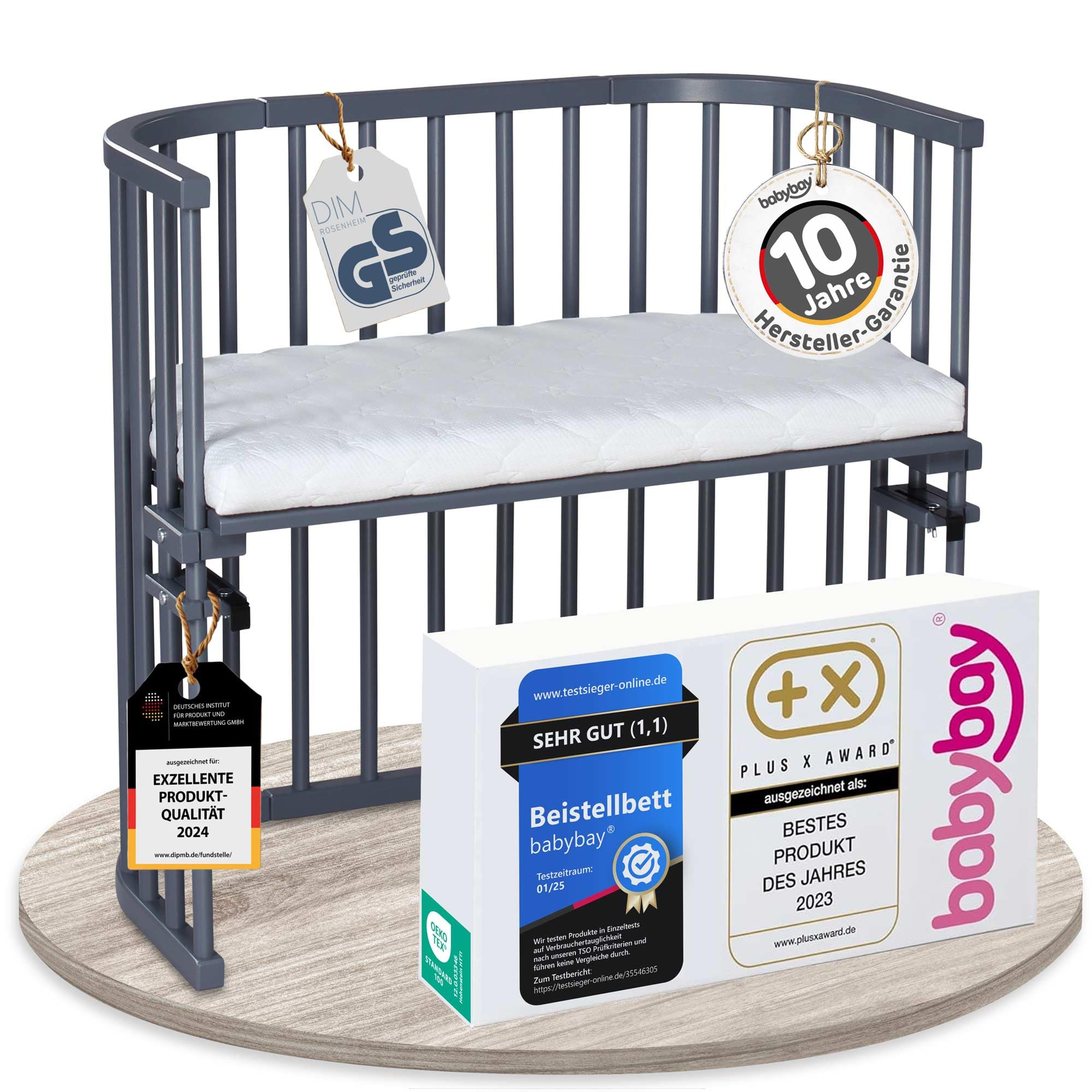babybay Original Beistellbett aus massivem Buchenholz / kompakt & verwandelbar / Kinderbett Höhe stufenlos verstellbar & umweltfreundlich / mitwachsendes Babybett (weiß lackiert) / inkl. Matratze