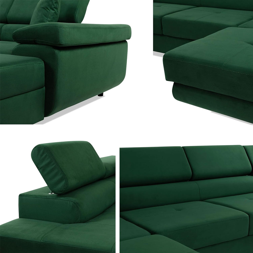 Mirjan24 Ecksofa Torezio Bis mit Bettkasten, Einstellbare Kopfstützen, Sofa mit Schlaffunktion, Eckcouch für Wohnzimmer, Polsterecke, U-Form Couch mit Bettfunktion (Soft 011 + Lux 06, Seite: Rechts)