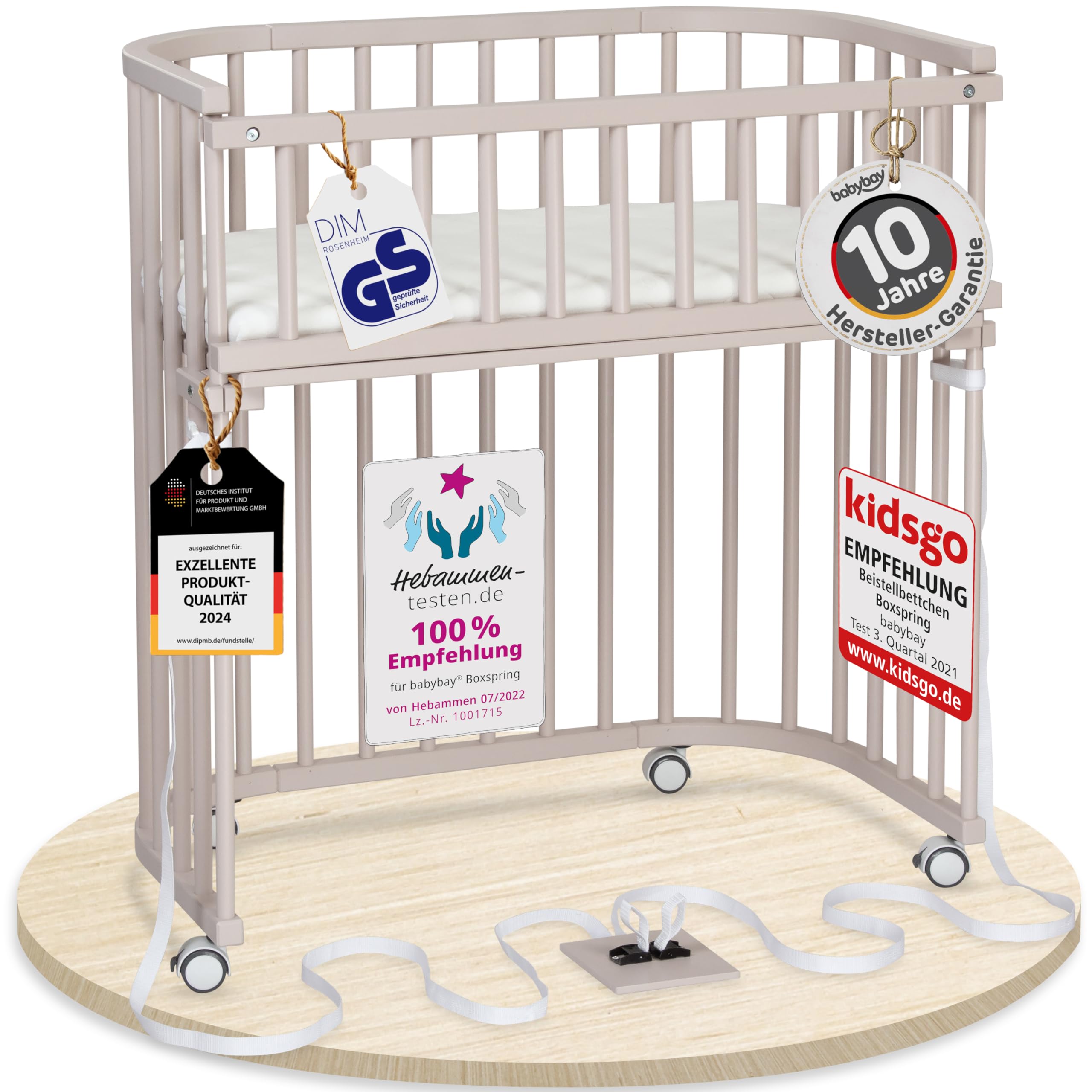 babybay Original Beistellbett aus massivem Buchenholz / kompakt & verwandelbar / Kinderbett Höhe stufenlos verstellbar & umweltfreundlich / mitwachsendes Babybett (weiß lackiert) / inkl. Matratze