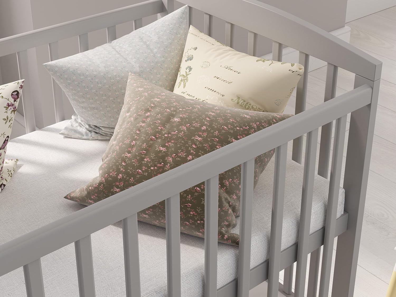 Love For Sleep Babybett Beistellbett 120x60cm mit Schaumstoffmatratze Grau Jacob Kinderbett Baby Bett Holz - Kinderbett Babybett, Mitwachsend Gitterbett Baby Bed