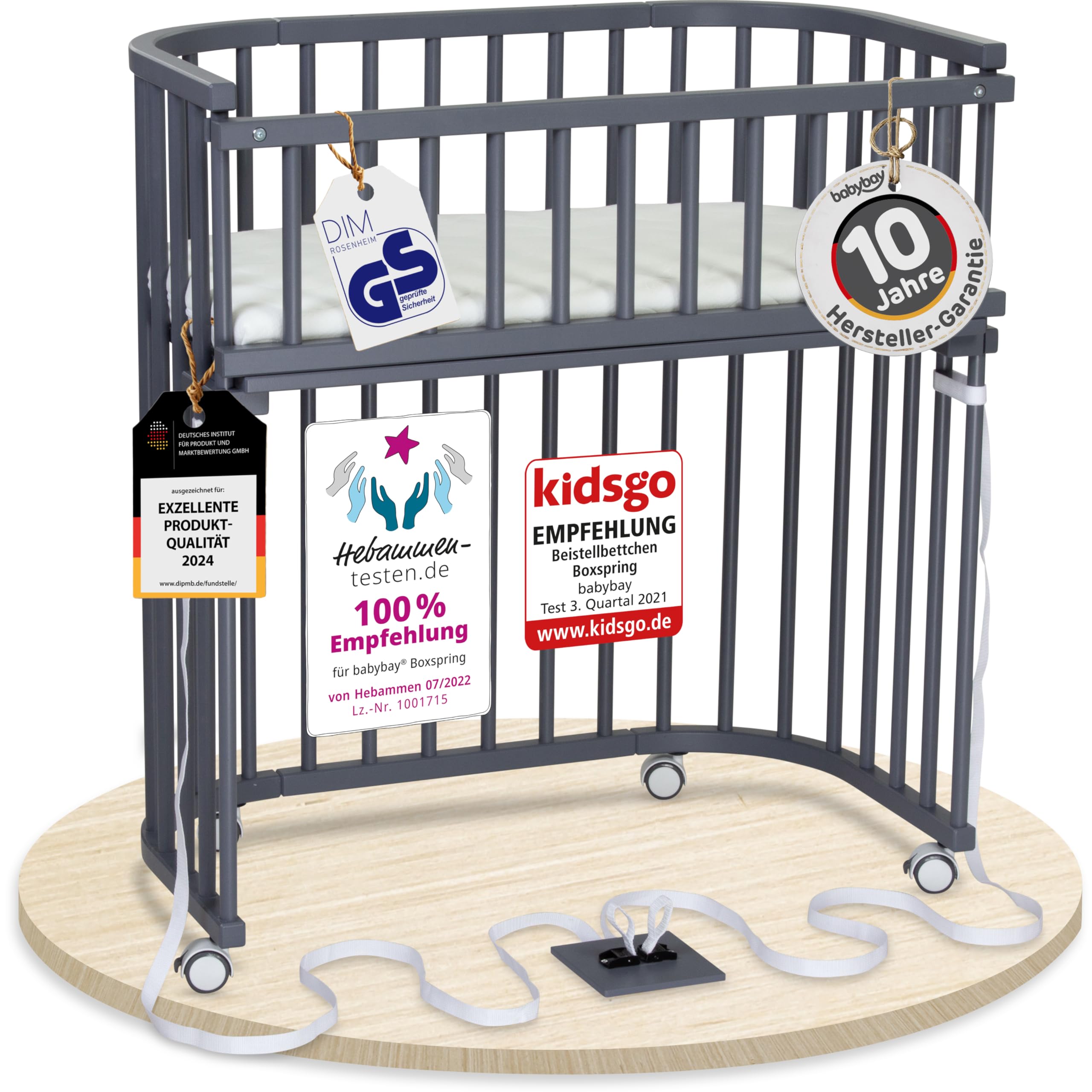 babybay Original Beistellbett aus massivem Buchenholz / kompakt & verwandelbar / Kinderbett Höhe stufenlos verstellbar & umweltfreundlich / mitwachsendes Babybett (weiß lackiert) / inkl. Matratze