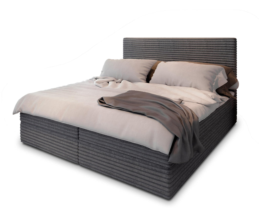 Masseno Boxspringbett PISA 160x200 cm Komplett-Set mit Matratze und Topper, Polsterbett mit Zwei Bettkästen -Creme, TILIA 03