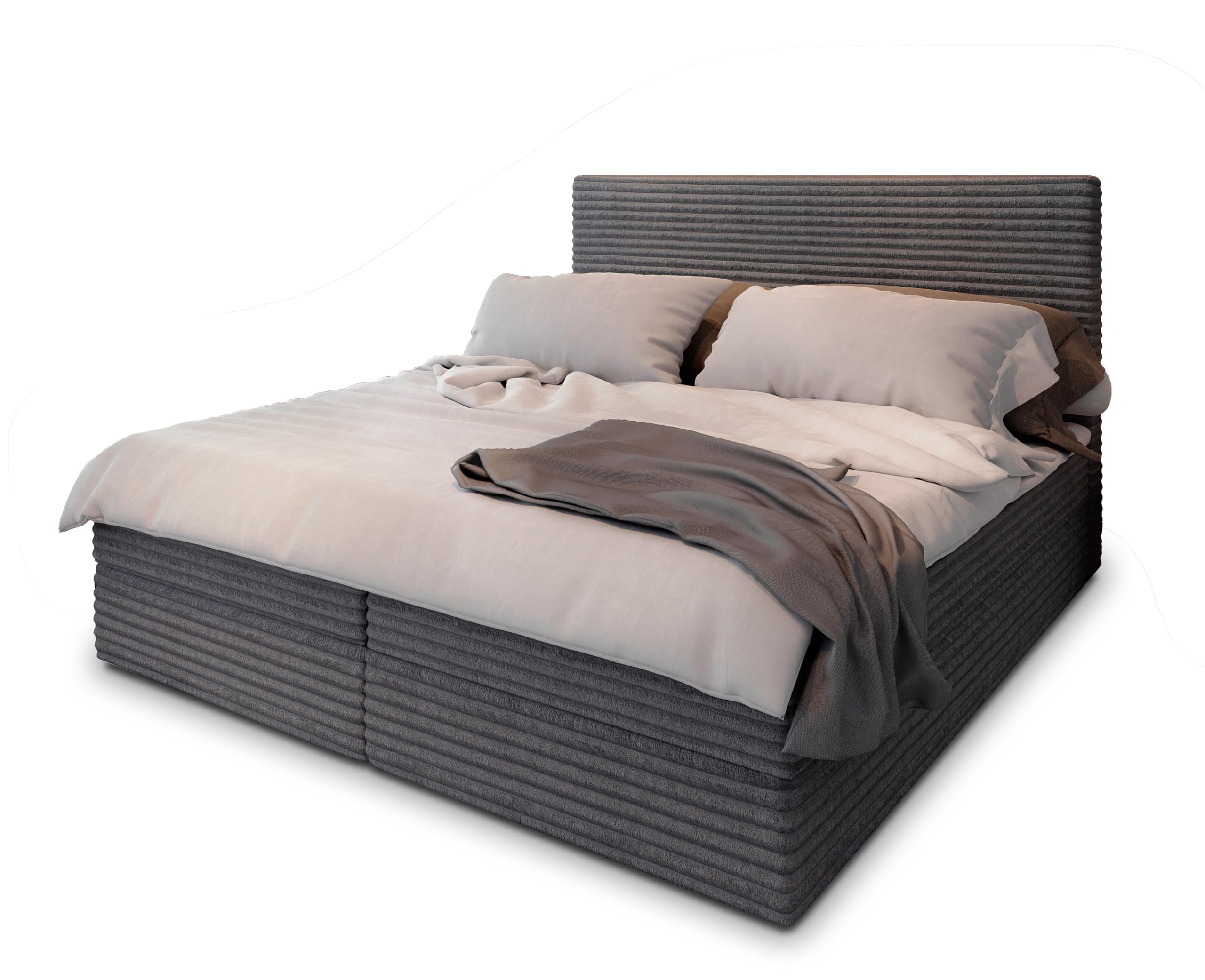 Masseno Boxspringbett PISA 160x200 cm Komplett-Set mit Matratze und Topper, Polsterbett mit Zwei Bettkästen -Creme, TILIA 03