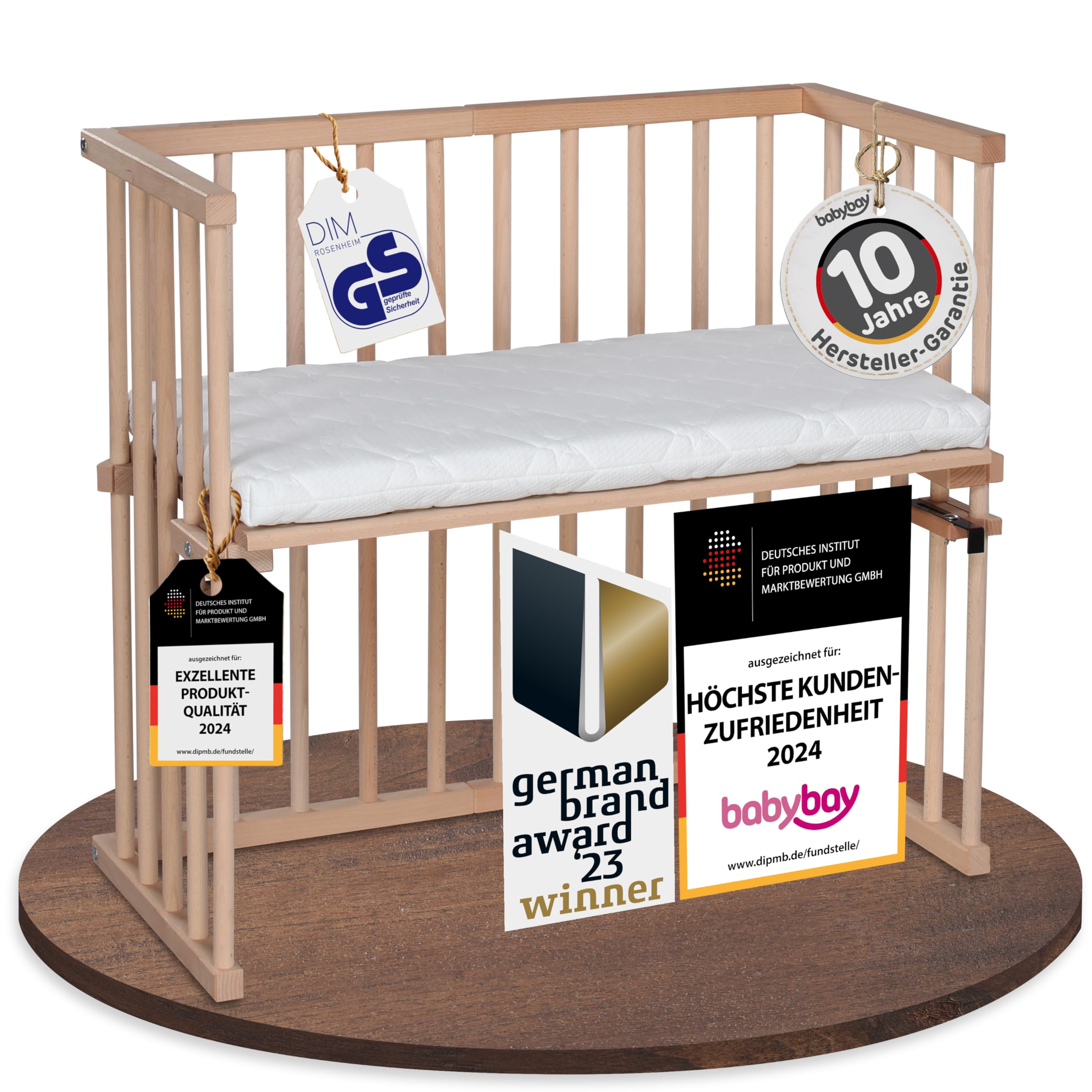 babybay Original Beistellbett aus massivem Buchenholz / kompakt & verwandelbar / Kinderbett Höhe stufenlos verstellbar & umweltfreundlich / mitwachsendes Babybett (weiß lackiert) / inkl. Matratze