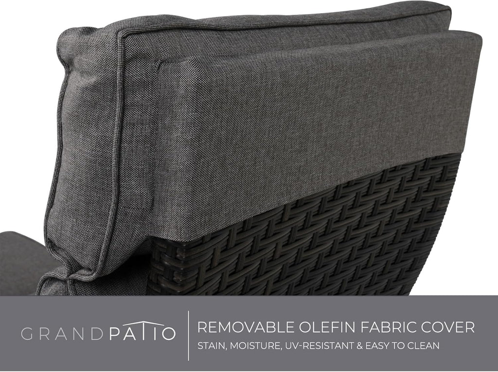 Grand patio Relaxliege Liegesessel mit Sitzkissen Armlehnensessel Verstellbare Rückenlehne Rattan Sonnenliege für Innen, Außeneinsatz, Dunkelgrau -Dunkel Grau Sitzkissen & Braun Rattan