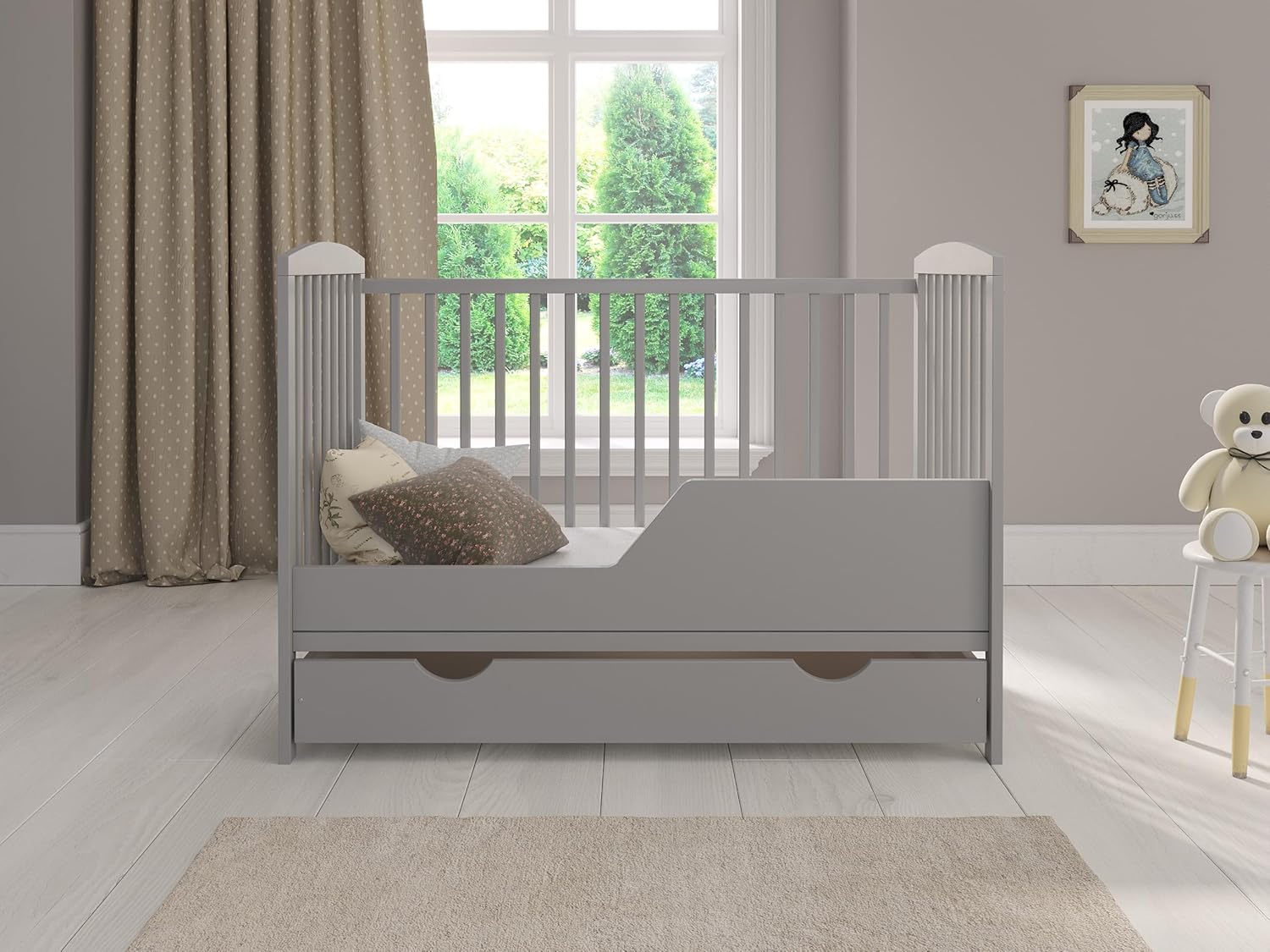 Love For Sleep Babybett Beistellbett 120x60cm mit Schaumstoffmatratze Grau Jacob Kinderbett Baby Bett Holz - Kinderbett Babybett, Mitwachsend Gitterbett Baby Bed