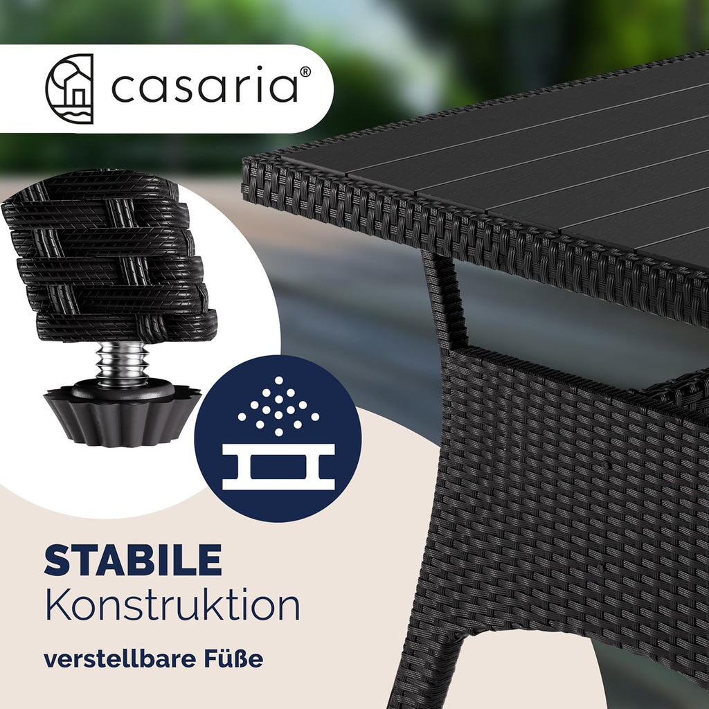 Casaria® Polyrattan Ecklounge Set WPC Esstisch Ecksofa Sessel 2 Hocker inkl. Sitzauflagen Kissen Wetterfest Outdoor Lounge Garten Terrasse Balkon Möbel