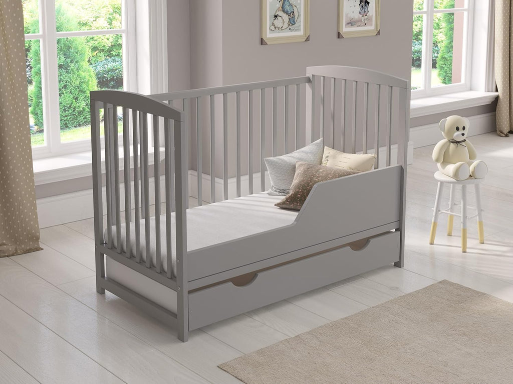 Love For Sleep Babybett Beistellbett 120x60cm mit Schaumstoffmatratze Grau Jacob Kinderbett Baby Bett Holz - Kinderbett Babybett, Mitwachsend Gitterbett Baby Bed