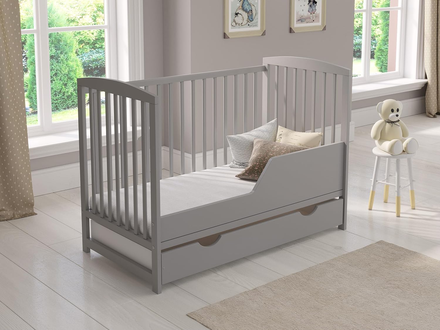 Love For Sleep Babybett Beistellbett 120x60cm mit Schaumstoffmatratze Grau Jacob Kinderbett Baby Bett Holz - Kinderbett Babybett, Mitwachsend Gitterbett Baby Bed