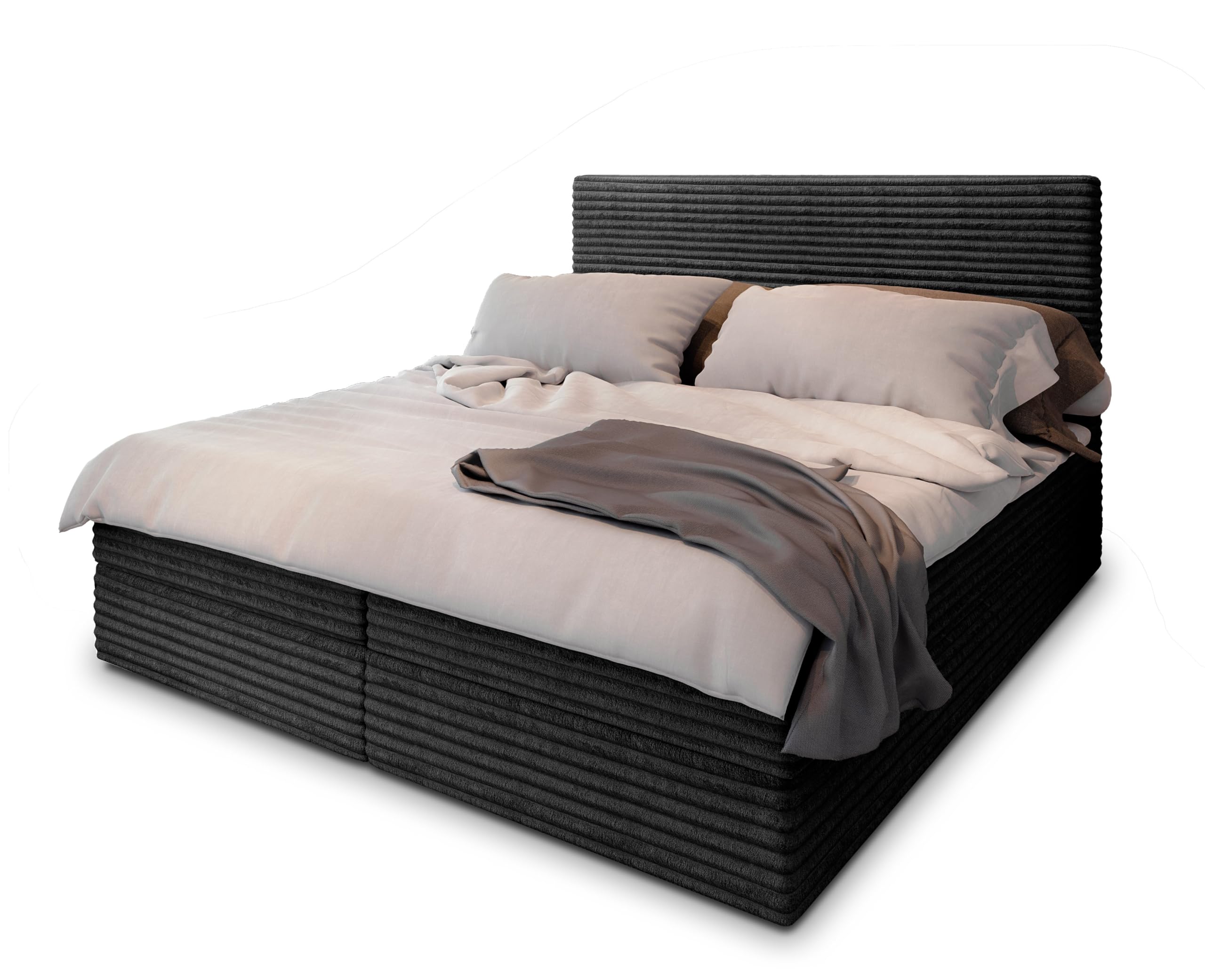 Masseno Boxspringbett PISA 160x200 cm Komplett-Set mit Matratze und Topper, Polsterbett mit Zwei Bettkästen -Creme, TILIA 03