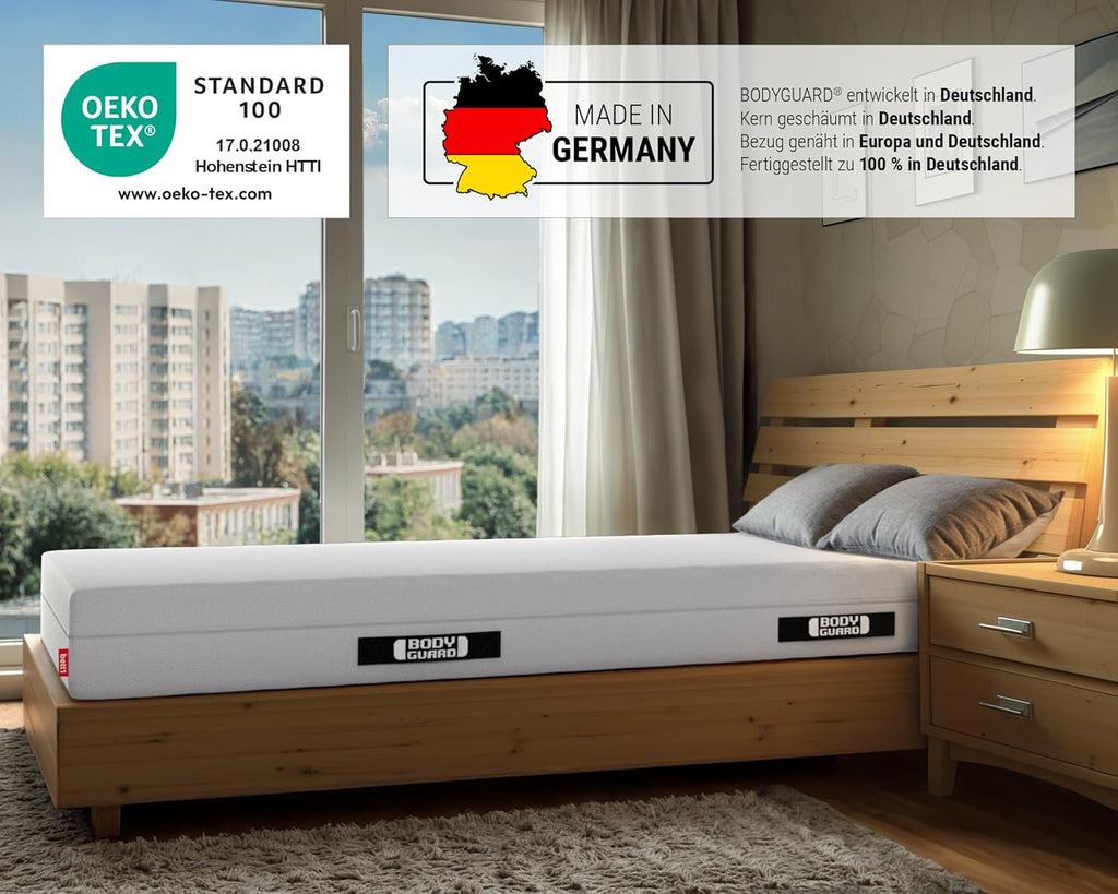 bett1 Bodyguard Anti-Kartell-Matratze 90x200. Deutschlands meistgekaufte Matratze (2in1 Liegehärten Mittelfest & Fester, Bezug 60°C waschbar, Oeko-TEX 100, Ergonomiemodule, QXSchaum)