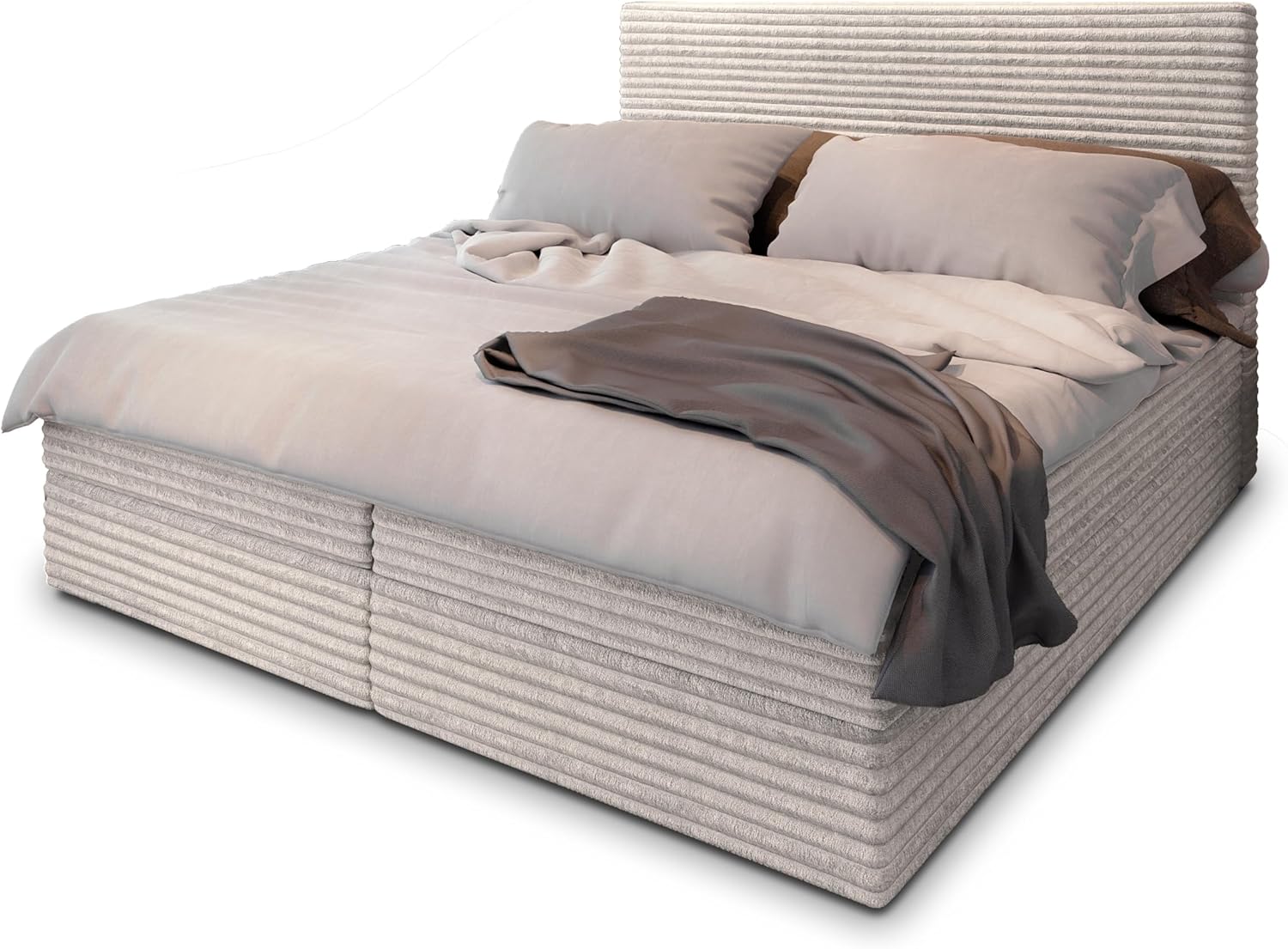 Masseno Boxspringbett PISA 160x200 cm Komplett-Set mit Matratze und Topper, Polsterbett mit Zwei Bettkästen -Creme, TILIA 03