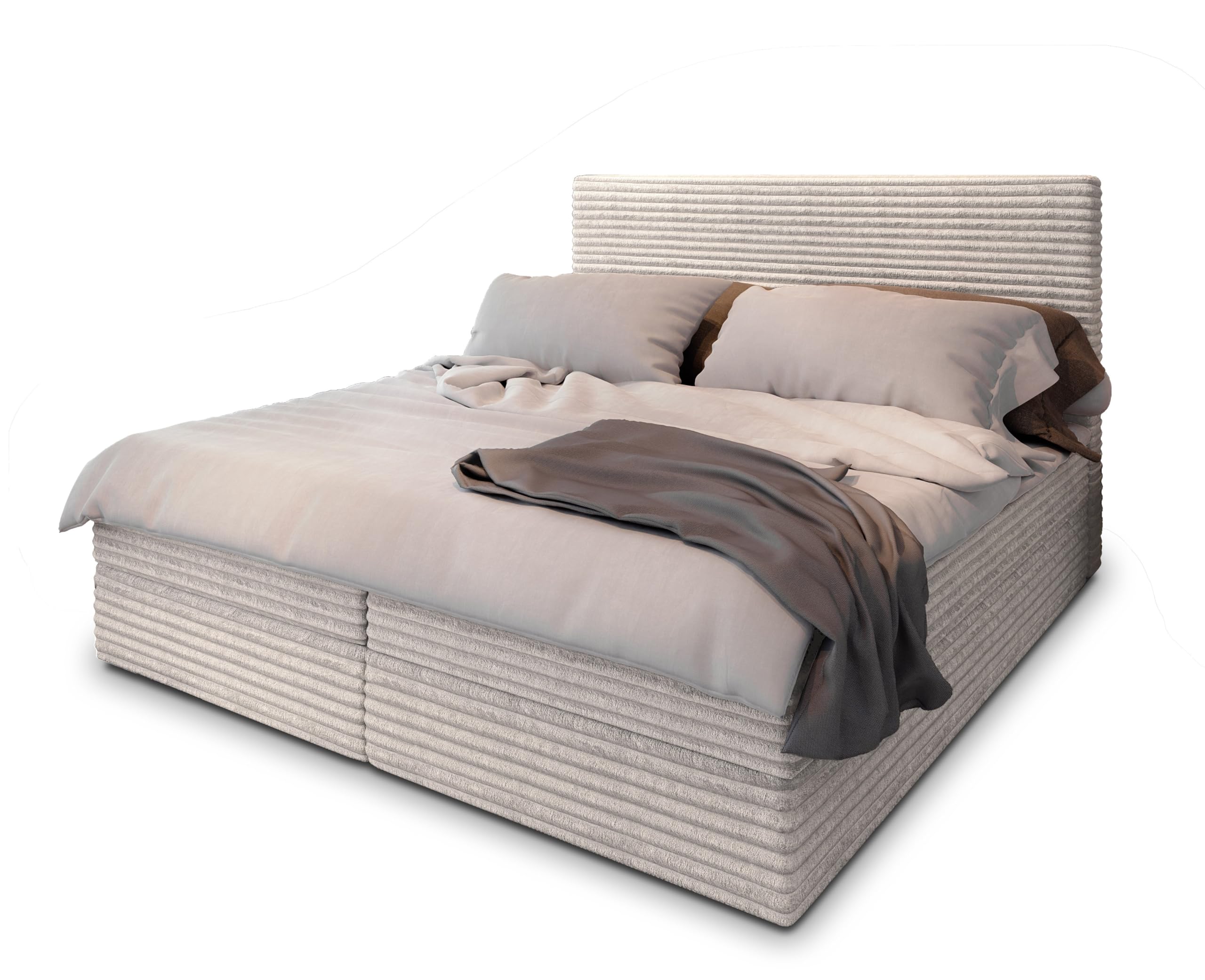 Masseno Boxspringbett PISA 160x200 cm Komplett-Set mit Matratze und Topper, Polsterbett mit Zwei Bettkästen -Creme, TILIA 03