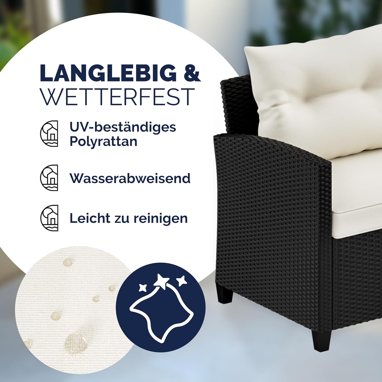 Casaria® Polyrattan Ecklounge Set WPC Esstisch Ecksofa Sessel 2 Hocker inkl. Sitzauflagen Kissen Wetterfest Outdoor Lounge Garten Terrasse Balkon Möbel