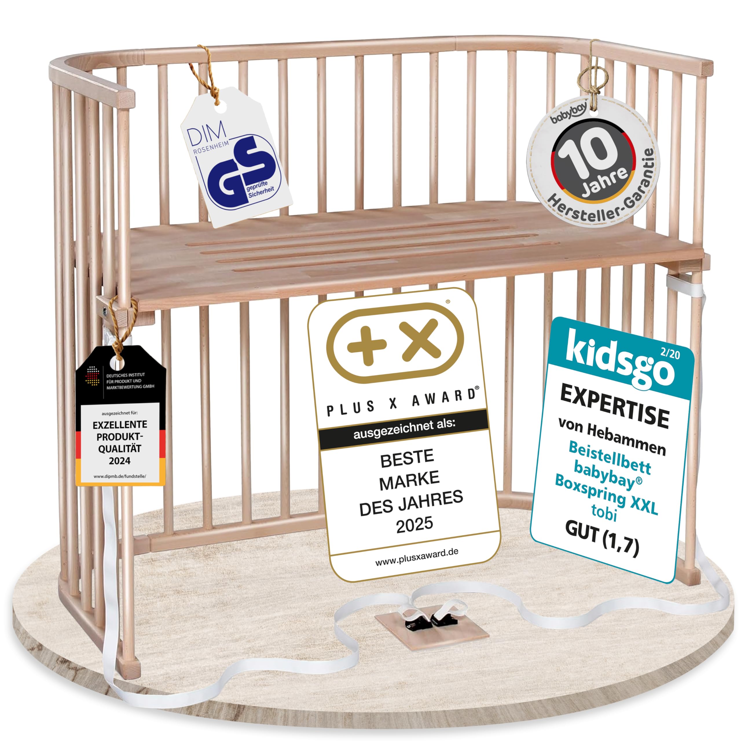 babybay Original Beistellbett aus massivem Buchenholz / kompakt & verwandelbar / Kinderbett Höhe stufenlos verstellbar & umweltfreundlich / mitwachsendes Babybett (weiß lackiert) / inkl. Matratze