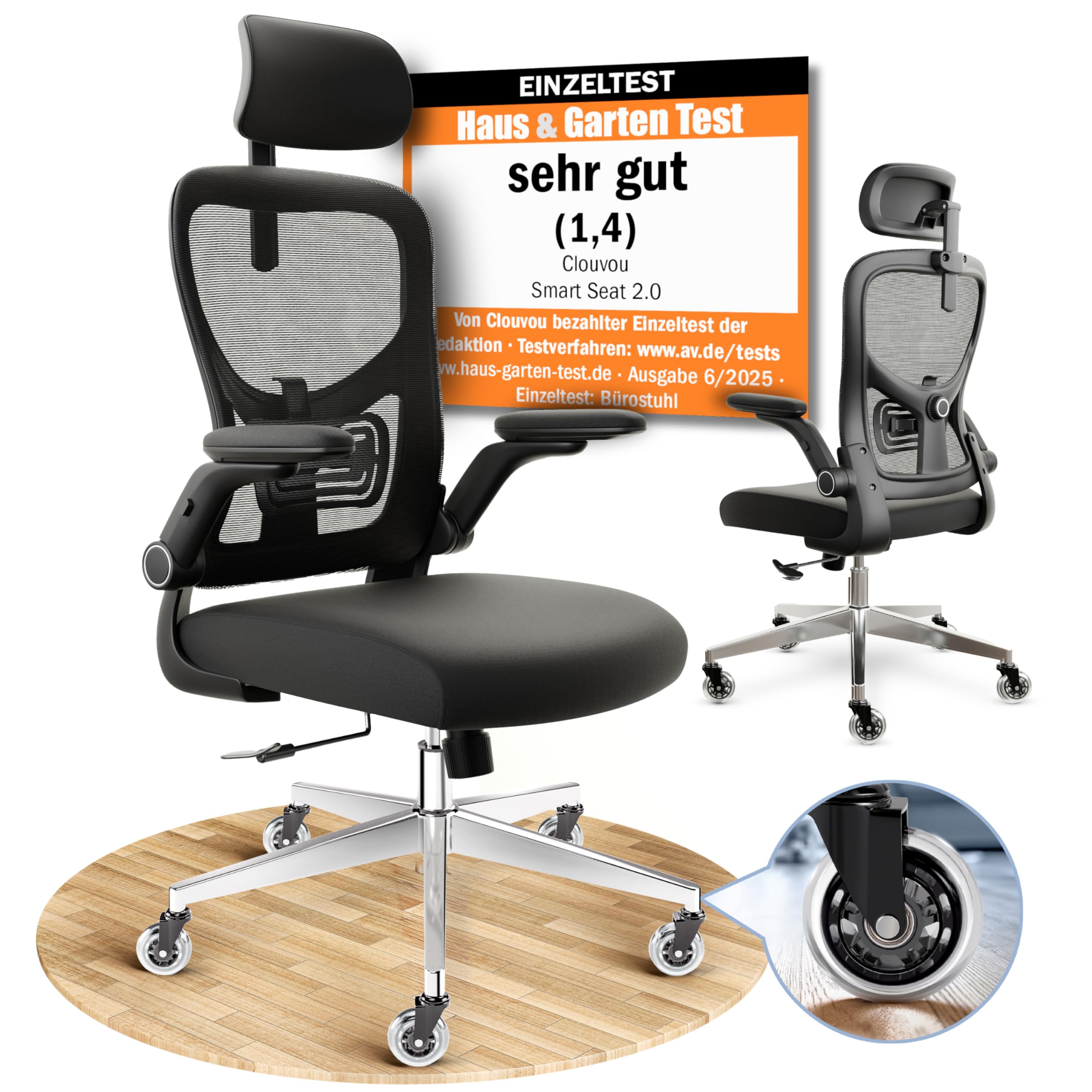 CLOUVOU BrightSeat Bürostuhl Ergonomisch [TESTSIEGER] Schreibtischstuhl 100% individuell einstellbar | Büro Stuhl & Gaming Stuhl | Computerstuhl Home Office Chair Ergonomic | Drehstuhl 150 kg