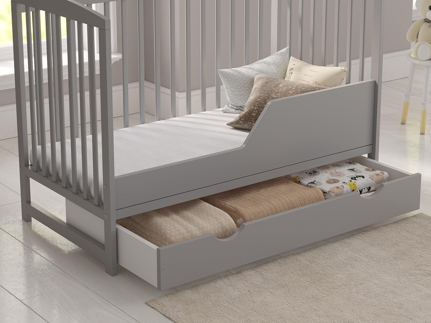 Love For Sleep Babybett Beistellbett 120x60cm mit Schaumstoffmatratze Grau Jacob Kinderbett Baby Bett Holz - Kinderbett Babybett, Mitwachsend Gitterbett Baby Bed