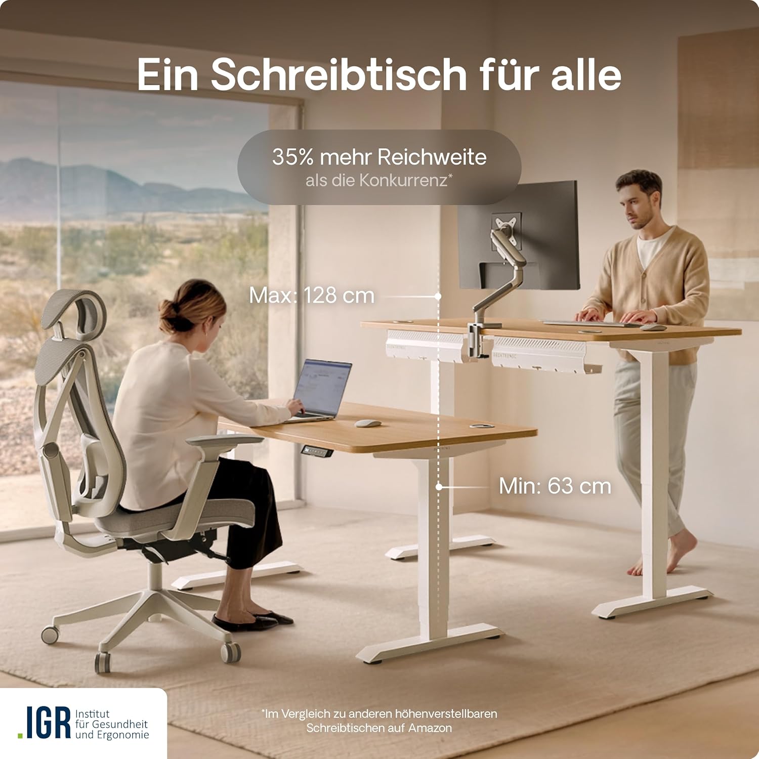 Desktronic HomePro Höhenverstellbarer Schreibtisch 160 × 80 cm – Elektrischer Schreibtisch Mit Zwei Elektrischen Motoren, Touchscreen-Steuerung und Integrierten USB-A- und USB-C-Ladeanschlüssen