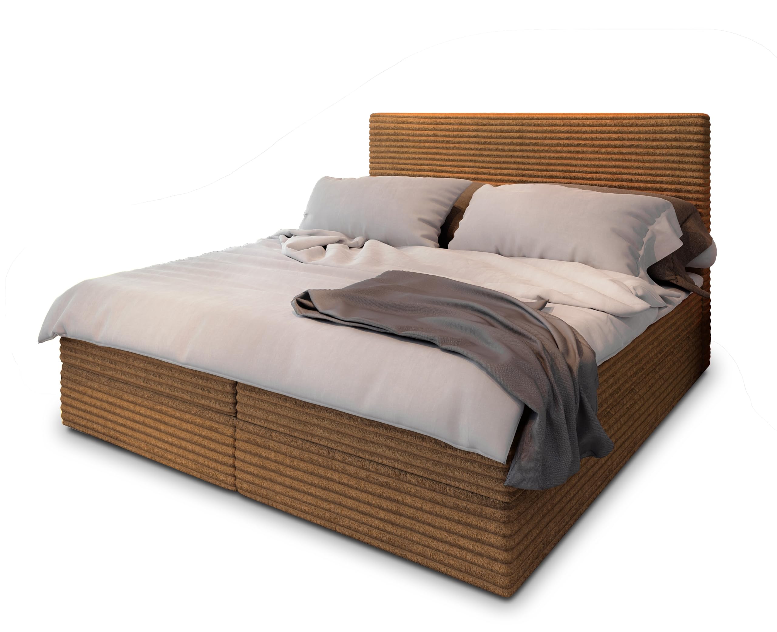 Masseno Boxspringbett PISA 160x200 cm Komplett-Set mit Matratze und Topper, Polsterbett mit Zwei Bettkästen -Creme, TILIA 03