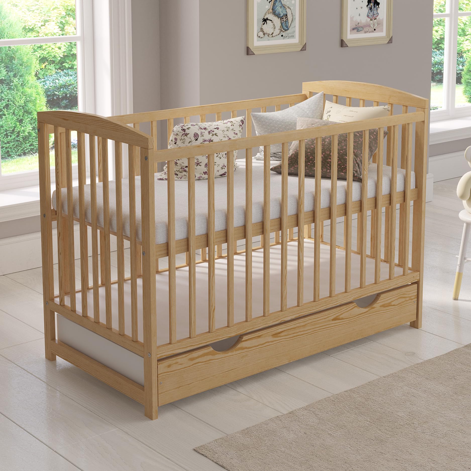 Love For Sleep Babybett Beistellbett 120x60cm mit Schaumstoffmatratze Grau Jacob Kinderbett Baby Bett Holz - Kinderbett Babybett, Mitwachsend Gitterbett Baby Bed