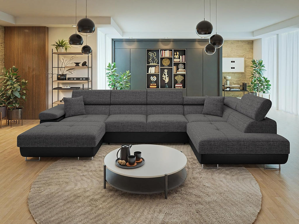 Mirjan24 Ecksofa Torezio Bis mit Bettkasten, Einstellbare Kopfstützen, Sofa mit Schlaffunktion, Eckcouch für Wohnzimmer, Polsterecke, U-Form Couch mit Bettfunktion (Soft 011 + Lux 06, Seite: Rechts)