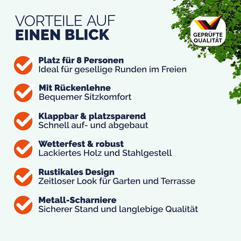 Casaria® Bierzeltgarnitur mit Lehne 170 cm Klappbar Stabil 2X Bierbank 1x Breiter Tisch Holz Biertischgarnitur Festzeltgarnitur Biergartengarnitur