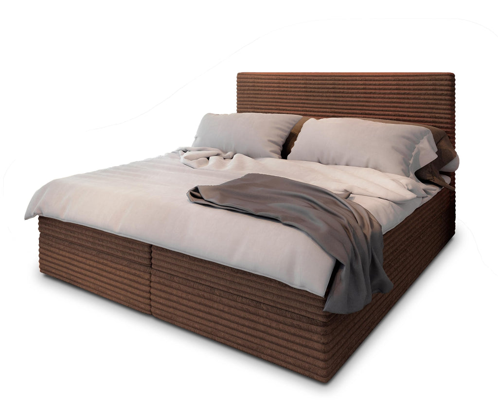 Masseno Boxspringbett PISA 160x200 cm Komplett-Set mit Matratze und Topper, Polsterbett mit Zwei Bettkästen -Creme, TILIA 03