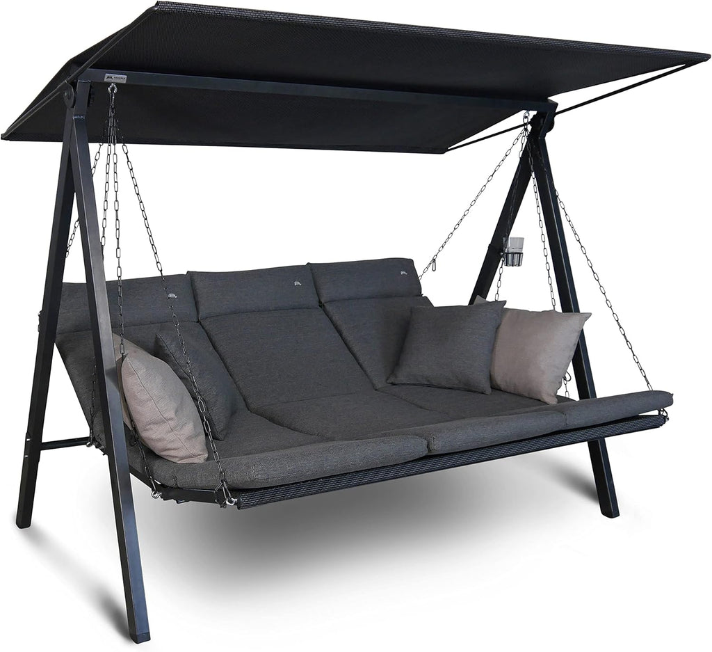 ANGERER Hollywoodschaukel Lounge Smart – Schaukel zum Sitzen, Liegen & Entspannen, inkl. Bett-Funktion, einfache Montage, Made in Germany, hochwertiger Stoff, Grau